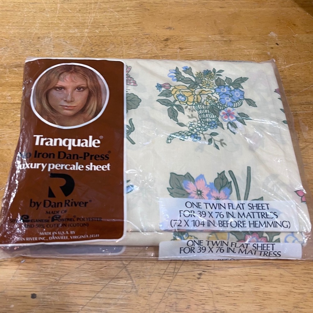 Vtg Dan River Tranquale Serenade Floral Twin Flat Sheet Cottagecore 70s NEW